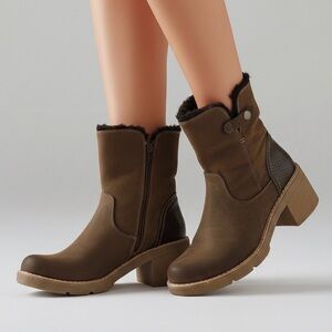 Stylish Brown Heeled Boots with Faux Fur Trim